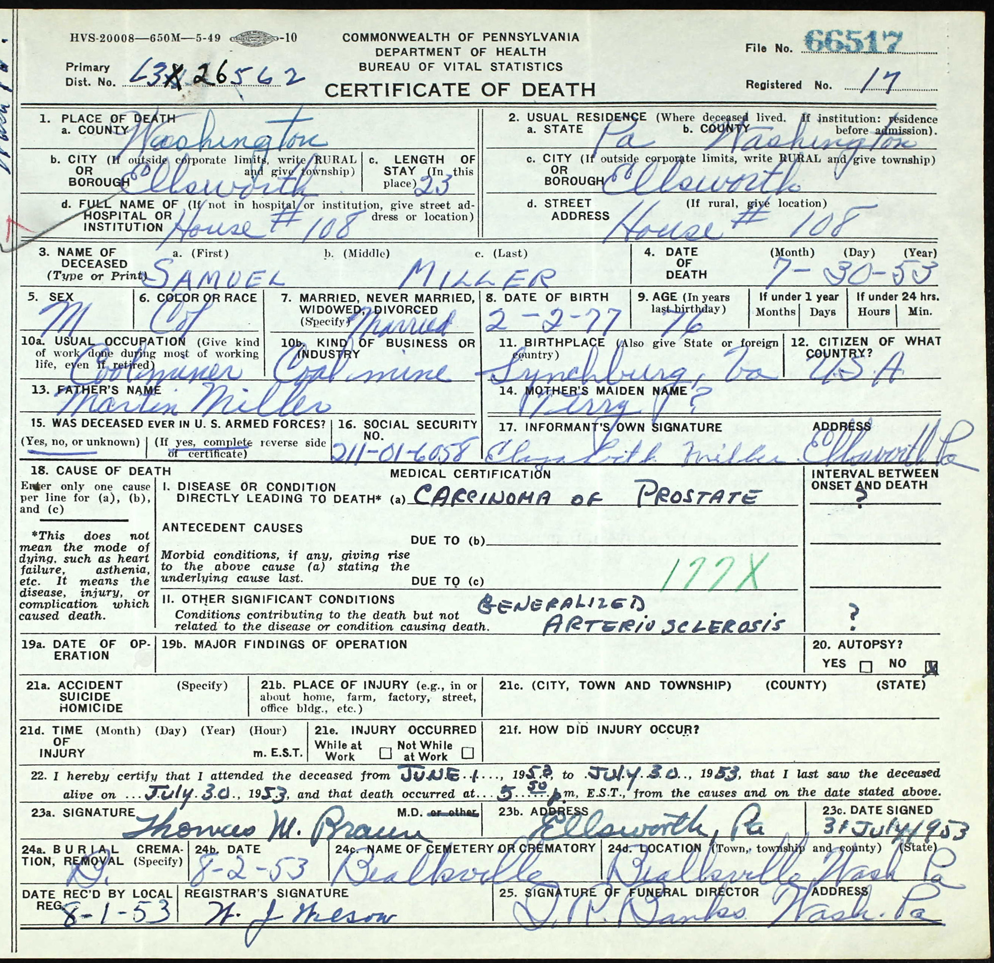 death certificate